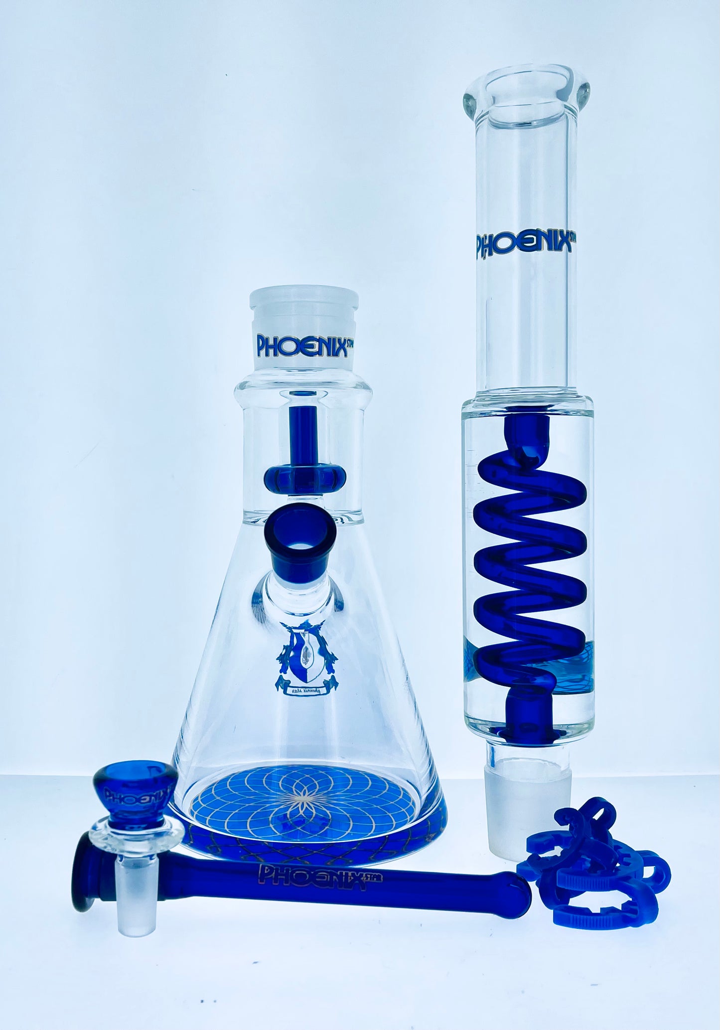 Phoenix 19" Color Accent Beaker w/ Shower Head Perc & Glycerin Coil