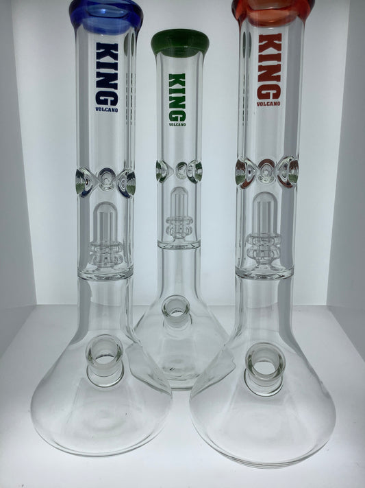 King Volcano 15" Beaker w/ Double Showerhead & Color Lip