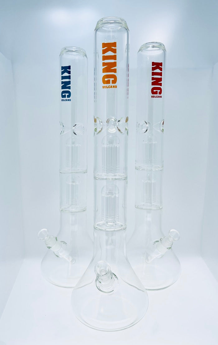 King Volcano Double Showerhead Tree Perc Ice Catch Beaker 21.5"