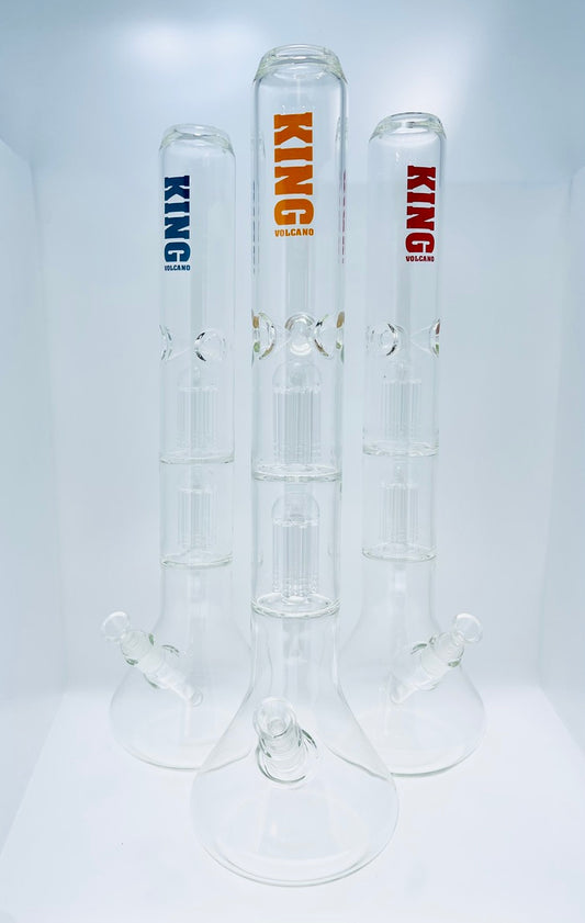 King Volcano Double Showerhead Tree Perc Ice Catch Beaker 21.5"