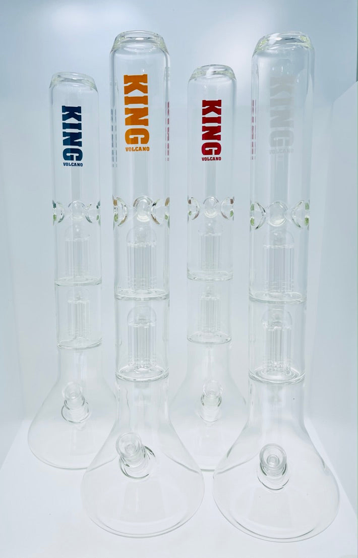 King Volcano Double Showerhead Tree Perc Ice Catch Beaker 21.5"