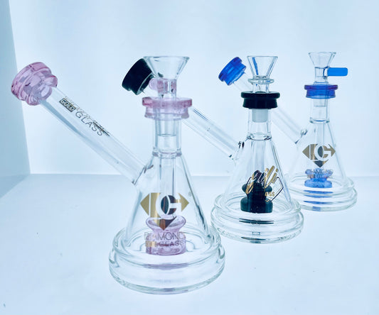 Diamond Glass Bent Neck Rig w/ Color Accents & Showerhead Perc